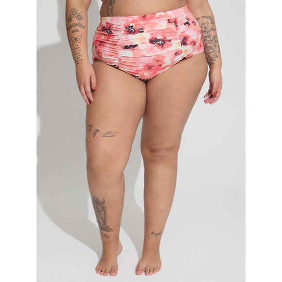 Torrid High Rise Ruched Multi Floral Swim Bottom Plus Size 4X UPF Protection 30+ - Picture 3 of 4